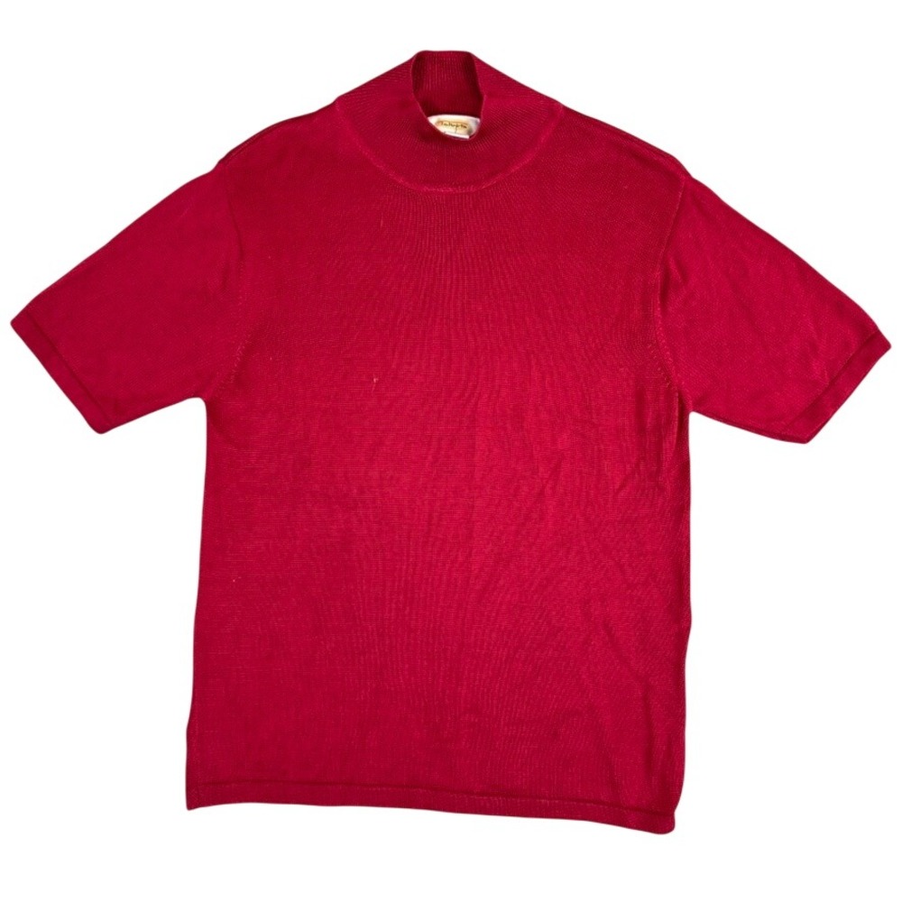 Talbots Red Silk Cotton Blend Mock Neck Short Sleeve Sweater Small